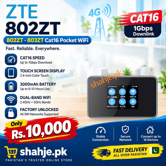 ZTE 802ZT 803ZT Cat16 4G+ Pocket WiFi Dual-Band Touchscreen 3000mAh - Rs. 10,000
