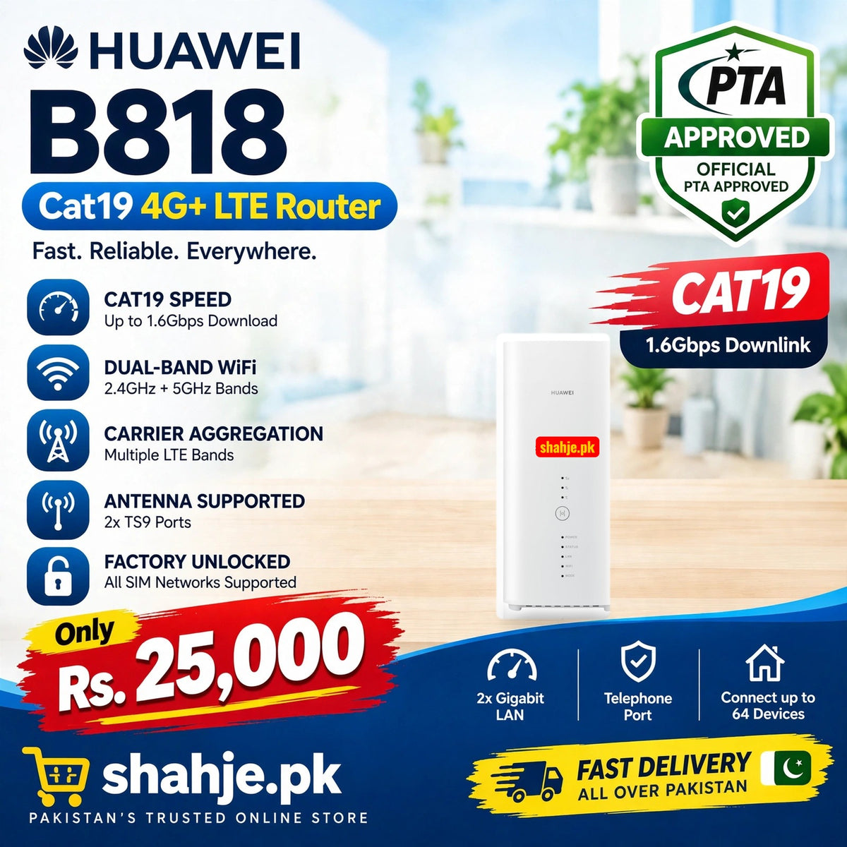 Huawei B818 Cat19 4G+ Router - shahje.pk banner