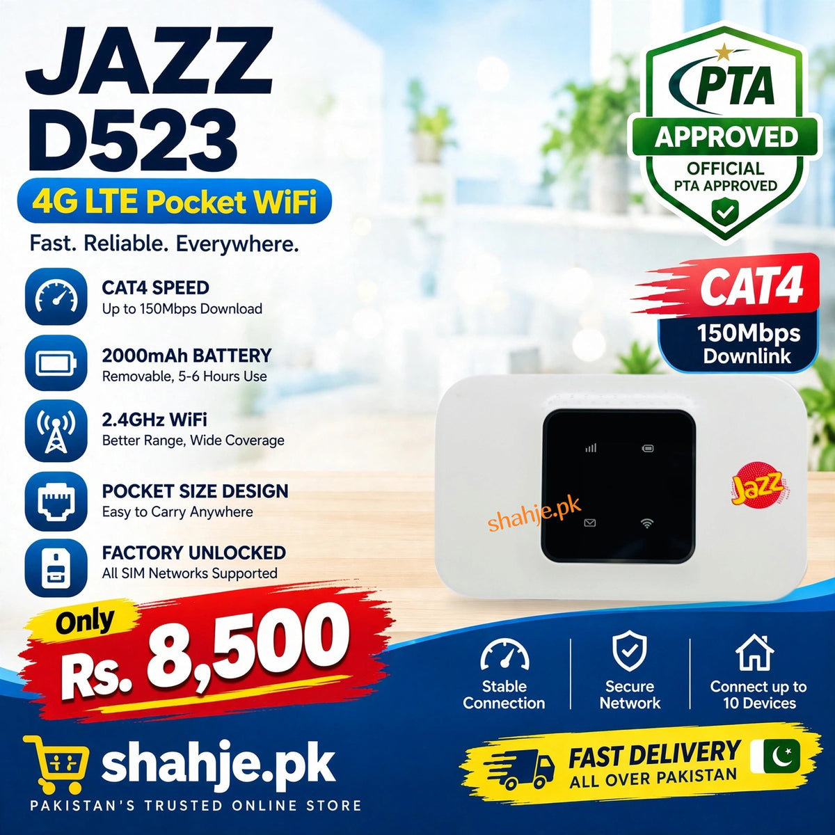 Jazz D523 4G LTE Pocket WiFi - shahje.pk banner