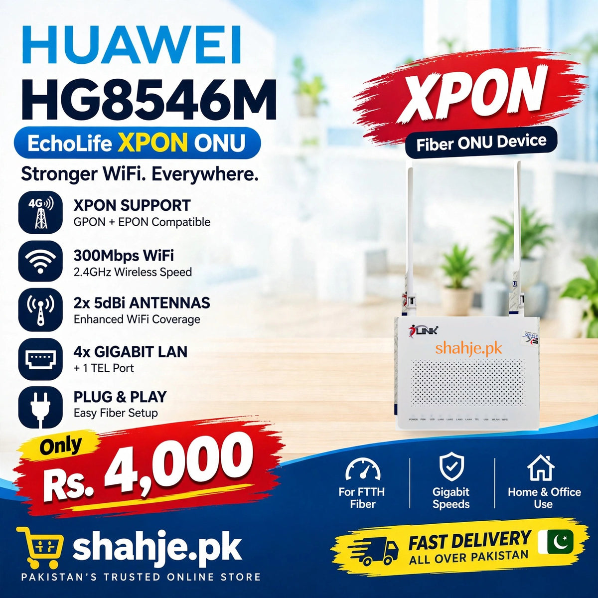 Huawei EchoLife HG8546M XPON ONU 5dBi Fiber Router Gigabit LAN - Rs. 4,000