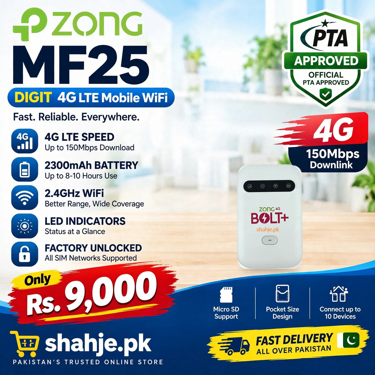 ZONG DIGIT MF25 4G LTE Mobile WiFi - shahje.pk banner