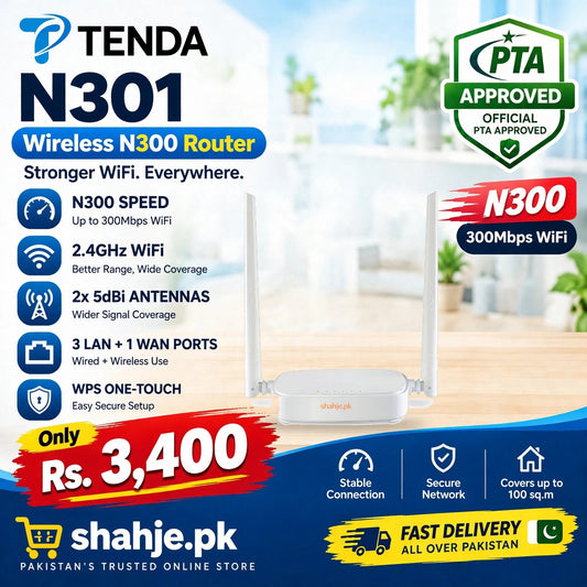 Tenda N301 Wireless N300 Router PTA Approved 2x 5dBi Antennas - Rs. 3,400