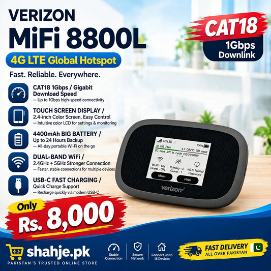 Verizon Jetpack MiFi 8800L Cat18 1Gbps Touch Screen 4400mAh Dual-Band - Rs. 8,000