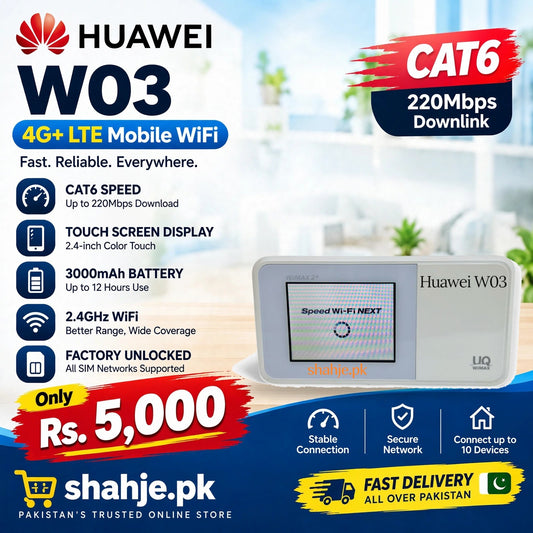 Huawei W03 HWD34 4G+ LTE Mobile WiFi Cat6 220Mbps Touchscreen 3000mAh - Rs. 5,000