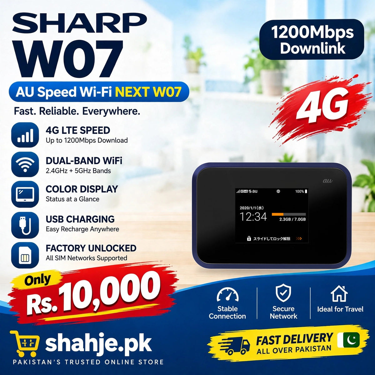 Sharp AU W07 Speed Wi-Fi NEXT Pocket WiFi Dual-Band Color Display - Rs. 10,000